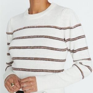 Brochu Walker Cream Brown Striped Crew Neck Sweater